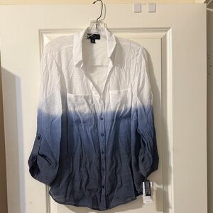 Blue and White Ombre Button-Up Shirt